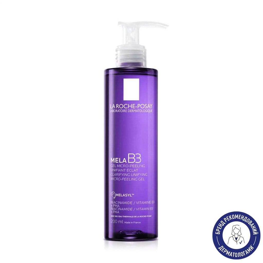 Гель-мікропілінг для обличчя La Roche-Posay Mela B3 Clarifying Unifying Micro-Peeling Gel сприяє вирівнюванню тону та надання сяяння шкірі, 200 мл